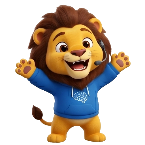 BrainlyLeo mascot - a cheerful lion celebrating